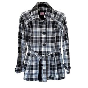 LA Kitty Plaid Belted Jacket Small Preppy Chic Tartan Coat